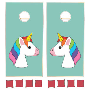 Cute Magical Unicorn with Colorful Hair Cornhole Set