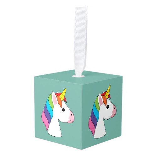Cute Magical Unicorn with Colorful Hair Cube Ornament
