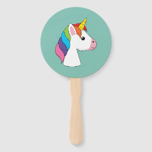 Cute Magical Unicorn with Colorful Hair Hand Fan