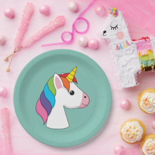 Cute Magical Unicorn with Colorful Hair Paper Plates