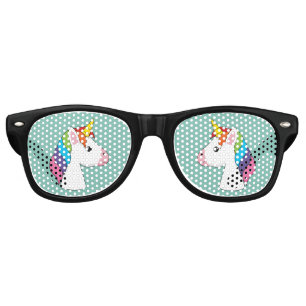 Cute Magical Unicorn with Colorful Hair Retro Sunglasses
