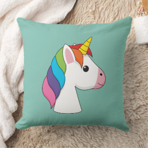Cute Magical Unicorn with Colorful Hair Throw Pillow
