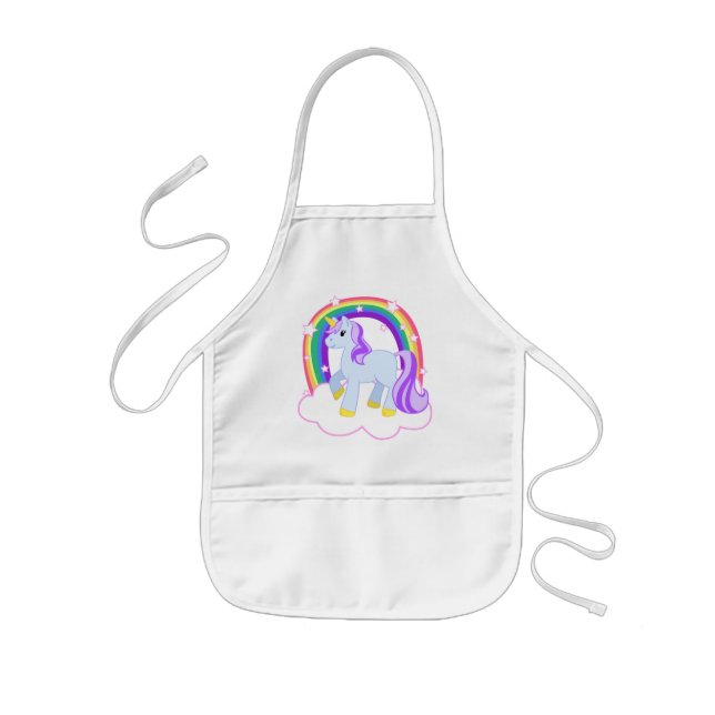 Cute Magical Unicorn with rainbow (Customizable!) Kids' Apron (Front)
