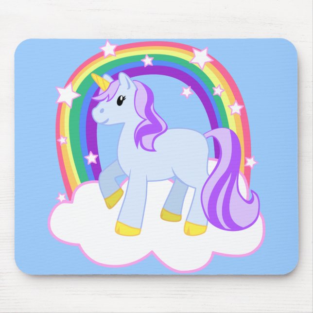Cute Magical Unicorn with rainbow (Customizable!) Mouse Pad (Front)