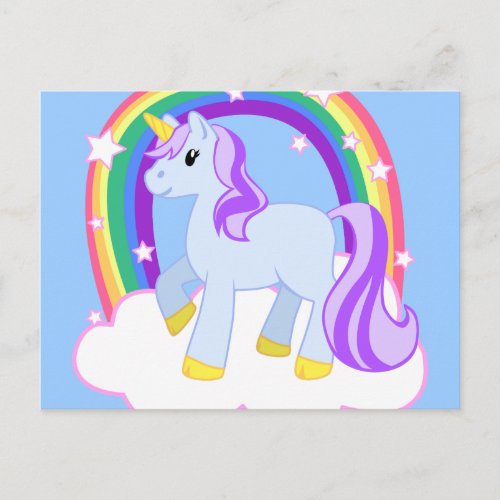 Cute Magical Unicorn with rainbow Customizable Postcard