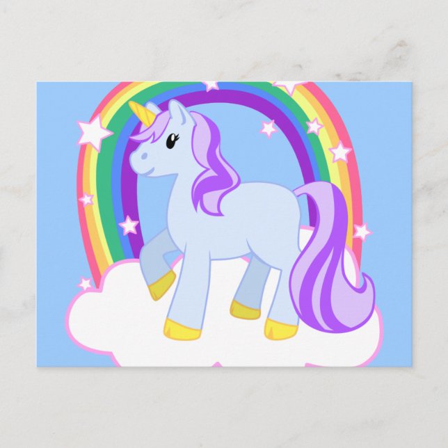 Cute Magical Unicorn with rainbow (Customizable!) Postcard (Front)