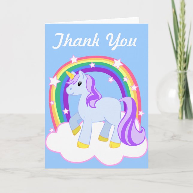 Cute Magical Unicorn with rainbow (Customizable!) Thank You Card (Front)