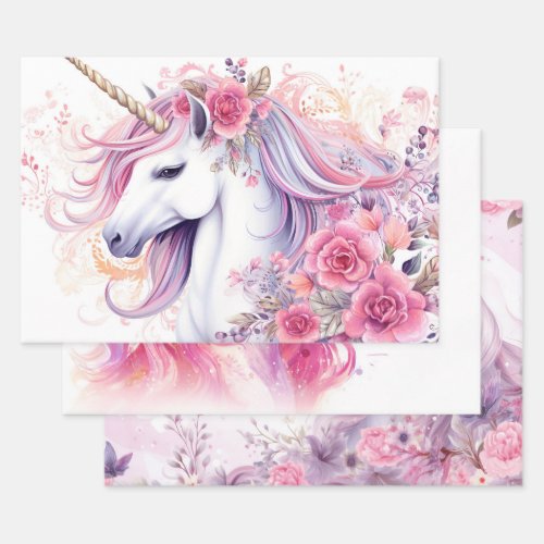 Cute Magical Unicorn Wrapping Paper Sheets