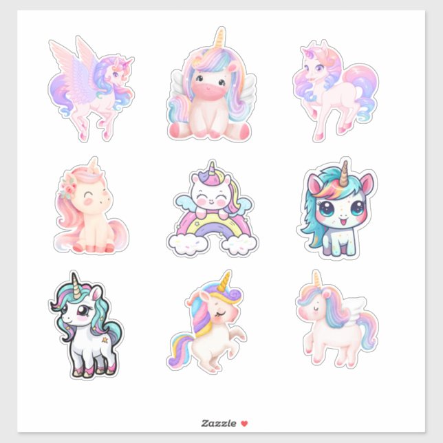 Cute Magical Unicorns Collection Stickers Set (Sheet)