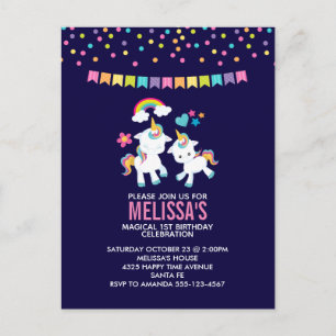 Cute Magical Unicorns Rainbow Birthday Party Postcard