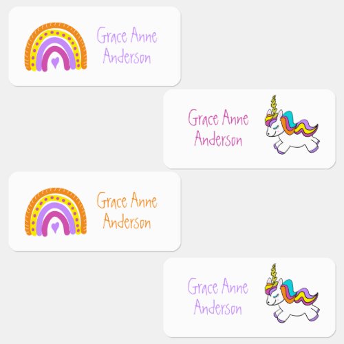 Cute Magical Unicorns Rainbows Kids Labels