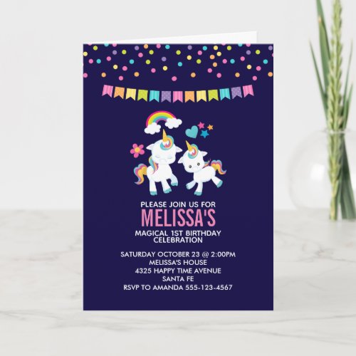Cute Magical Unicorns with a Rainbow Birthday Card