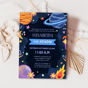 cute magical unique galaxy themed kid's birthday invitation