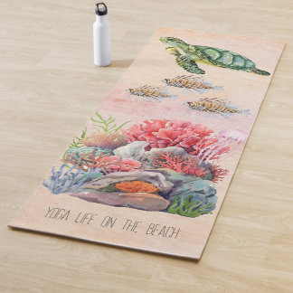 Cute magical watercolor painting coral reef yoga mat