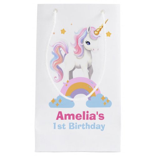 Cute magical watercolor Rainbow Unicorn Birthday Small Gift Bag
