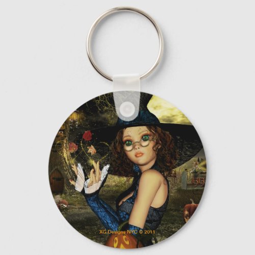 Cute Magical Witch Round Keychain