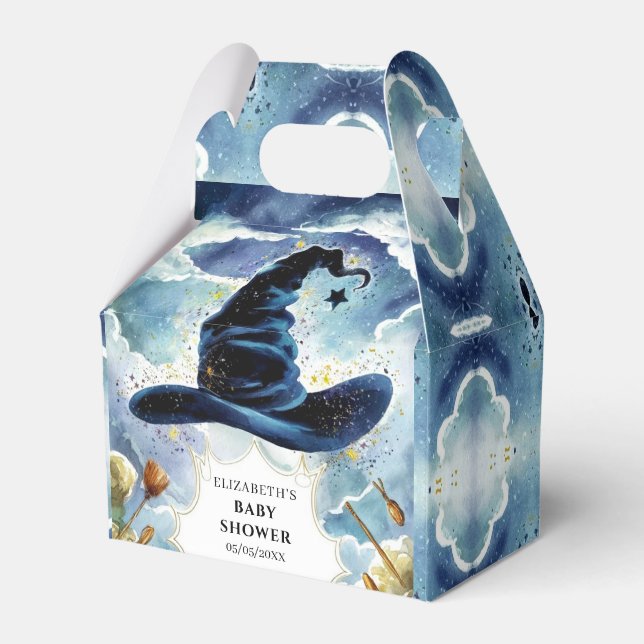 Cute Magical Wizard Hat Baby Shower Favor Boxes (Front Side)