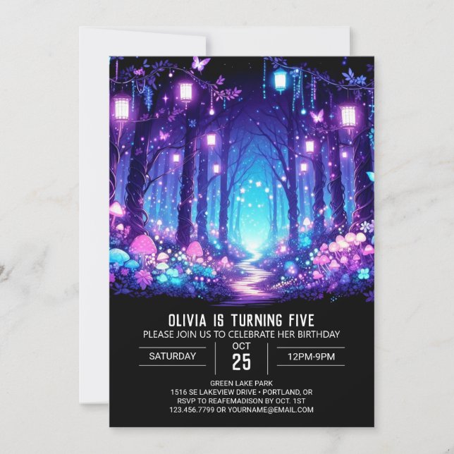 Cute Magical Woodland Digital Birthday Invitation (Front)
