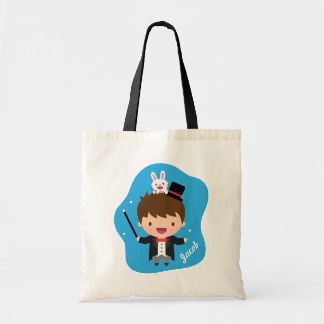 Cute Magician Boy Magic Bunny Trick Personalized Tote Bag (Front)