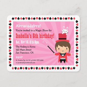 Cute Magician Girl Kids Magic Party Invitations
