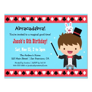 Cute Magician Kids Magic Birthday Party Card