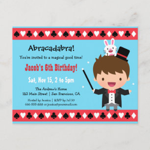 Cute Magician Kids Magic Birthday Party Invitation