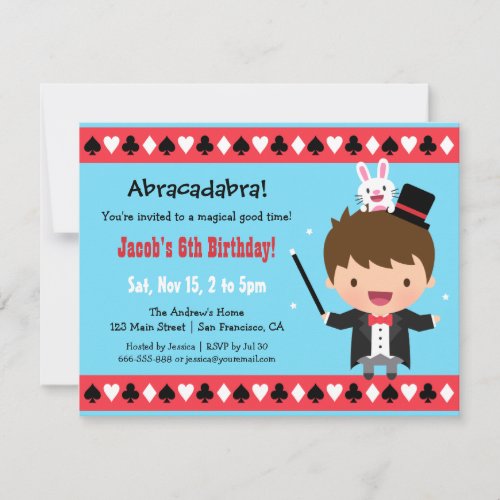 Cute Magician Kids Magic Birthday Party Invitation