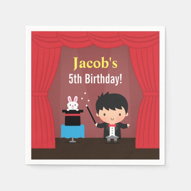 Cute Magician Kids Magic Birthday Party Paper Napkins (Front)