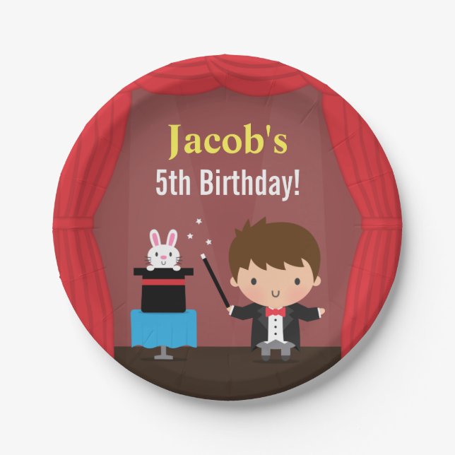 Cute Magician Kids Magic Birthday Party Supplies Paper Plates (Front)