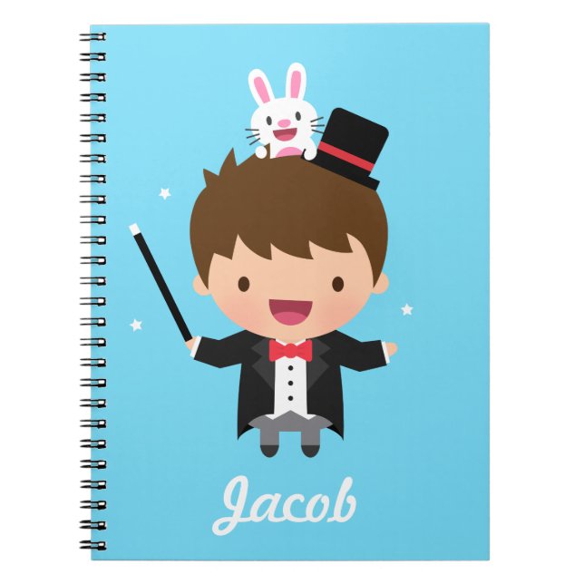Cute Magician Magic Bunny Trick Boys Personalized Notebook (Front)