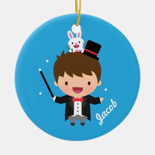 Cute Magician Magic Bunny Trick For Kids Ceramic Ornament