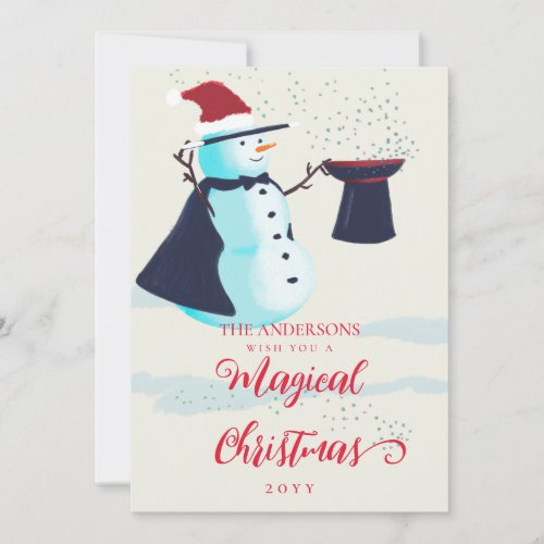 Cute Magician Snowman Santa Hat Magical Christmas Holiday Card