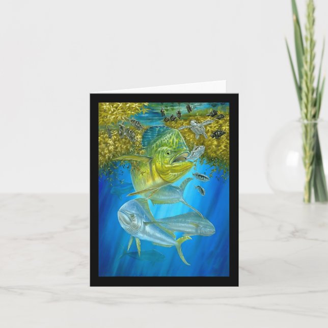 Cute Mahi Mahi Fishing Fish Tuna And Turtle  Card (Front)