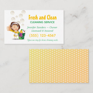 Cute Maid Girl Polka Dots Cleaning Service Business Card