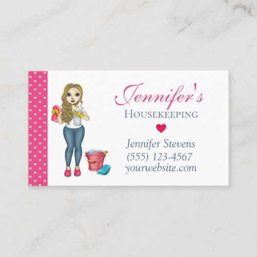 Cute Maid Heart House Cleaning Services Business Card