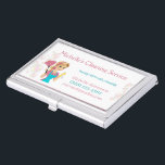 Cute Maid House Pink Glitter Cleaning Service Business Card Case<br><div class="desc">Cute Pink Glitter Cartoon Duster Maid House Cleaning Service Business Card holder.  Perfect for holding all of your business cards to stay organized and look more professional.  Personalize this with your own name and details to make it your own.</div>