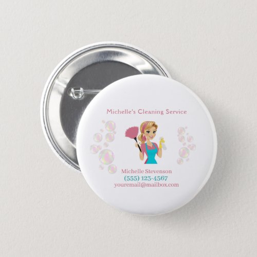 Cute Maid House Pink Glitter Cleaning Service Button