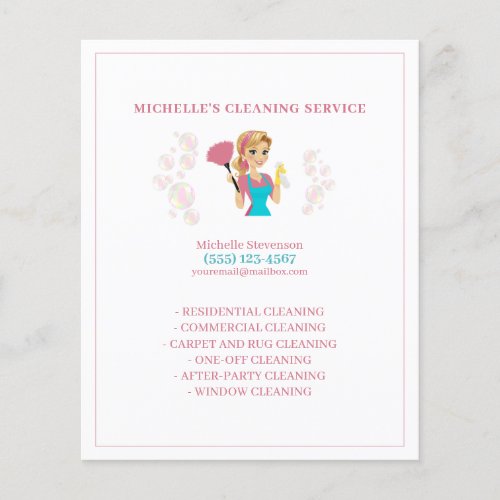 Cute Maid House Pink Glitter Cleaning Service Flyer