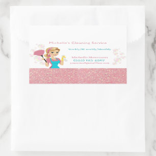 Cute Maid House Pink Glitter Cleaning Service Rectangular Sticker