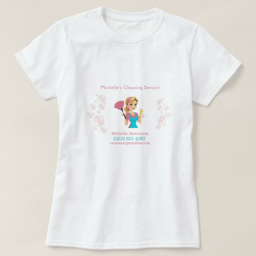 Cute Maid House Pink Glitter Cleaning Service T_Shirt