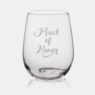 Cute Maid of Honor Bachelorette Party Stemless Wine Glass