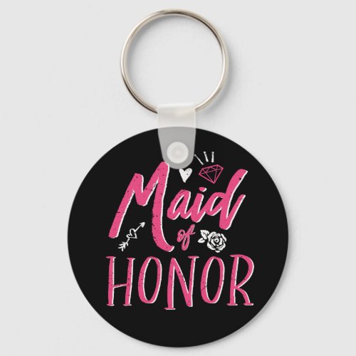 Cute Maid of Honor Pink Calligraphy Script Font Keychain