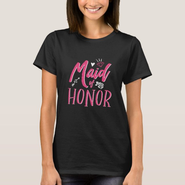 Cute Maid of Honor Pink Calligraphy Script Font T-Shirt (Front)