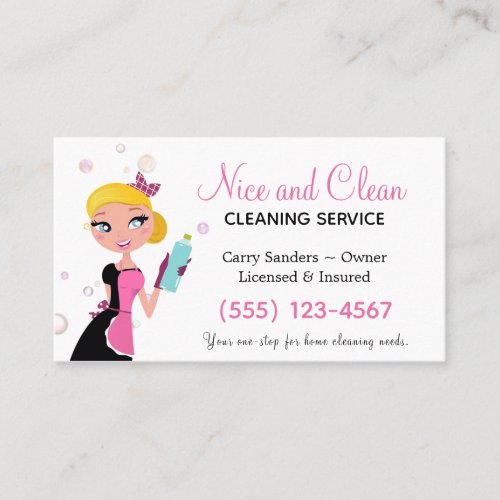 Cute Maid Polka Dot House Cleaning Service Business Card