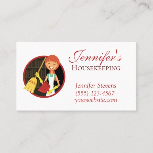 Cute Maid With Broom House Cleaning Service Business Card
