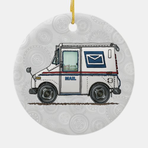 Cute Mail Truck Ceramic Ornament