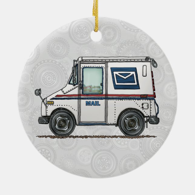 Cute Mail Truck Ceramic Ornament (Back)