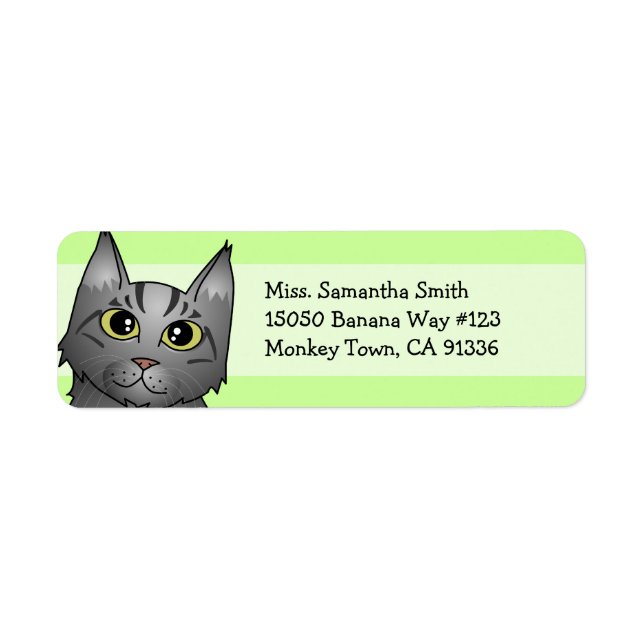 Cute Maine Coon Cat Cartoon - Silver Tabby Label (Front)