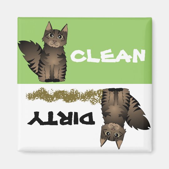 Cute Maine Coon Cat Clean Dirty Dishwasher