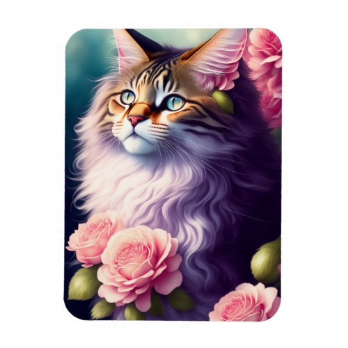 Cute Maine Coon Cat Face  Flower Magnet